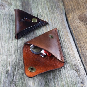 Monedero de cuero, bolsa de monedas de cuero, soporte de moneda de cuero, a medida, monedero de monedas triangular, bolsa de moneda triangular, cartera de moneda de cuero