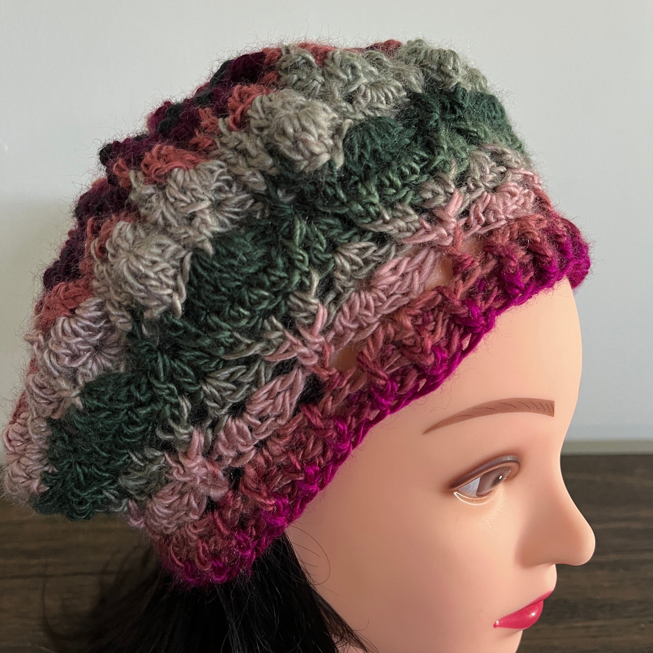 Lightweight Acrylic Crochet Cutout Beret Beanie Hat with Elastic Band Crochet Beret: Lightweight Handmade Acrylic Beanie - Spring  main image 2
