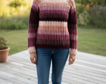 Maroon Magic - Uncinetto - Maglione pullover, Borgogna Malva Crema