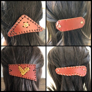 Minimalist hair clips. Brown Leather Hair Clip, LEATHER Hair Barrettes, Practical Gifts!