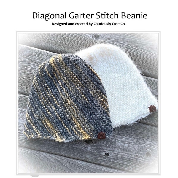 For Advanced - Knitting Pattern - Diagonal Garter Stitch Beanie - PDF Download, Practical Gifts!, Handmade Gifts! Hand knit unisex hats