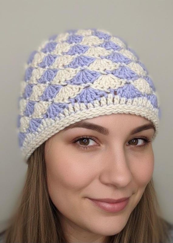 Lavender Shells Crochet Slouchy Beanie: Lightweight Cotton  display picture 2