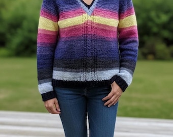 Handgestrickt - Violet Adventurers | V-Ausschnitt Pullover für Frauen | Praktische Geschenke!