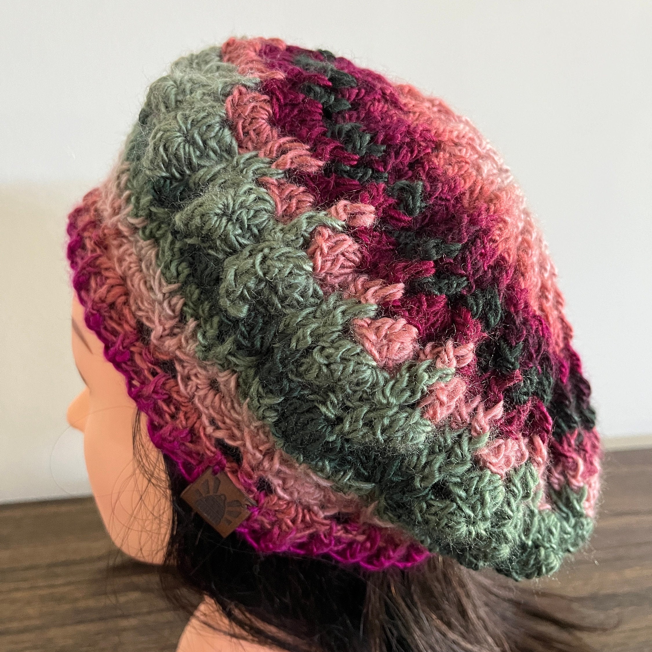 Lightweight Acrylic Crochet Cutout Beret Beanie Hat with Elastic Band Crochet Beret: Lightweight Handmade Acrylic Beanie - Spring  main image 3