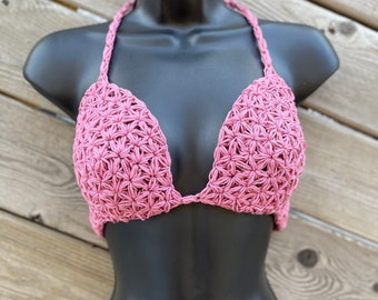 Last Call! Jasmine Flowers - Crochet - Bikini Top, 100% high quality cotton, beach wear, knit bra, Practical Gifts! Beach Party!