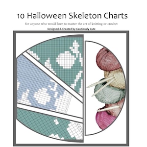10 Halloween Skeleton Graphs for Knitting, Crocheting, Cross Stitch or Quilting - Guide written for BEGINNERS - PDF Download, Handmade Gifts