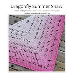 Dragonfly Summer Crochet Triangle Shawl Pattern: Beginner Friendly, Video Tutorials (PDF)