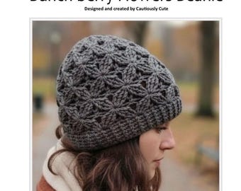 バンチベリーフラワービーニーかぎ針編みパターン：上級者向け（6ページ、パターン＋必須写真）