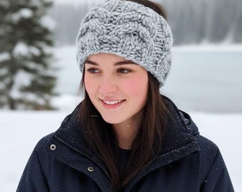 Diadema de invierno tejida a mano con trenzas