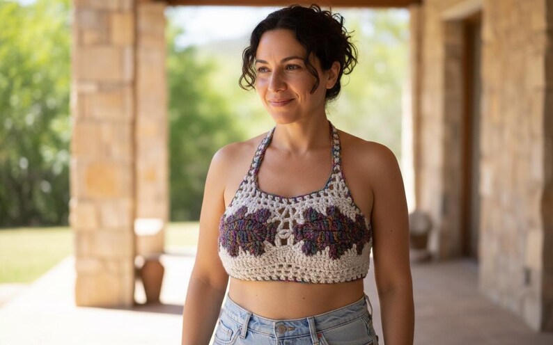 Patrón de crochet para conjunto de bikini con cierre trasero de hoja de roble: apto para principiantes, videotutoriales (PDF) imagen 9