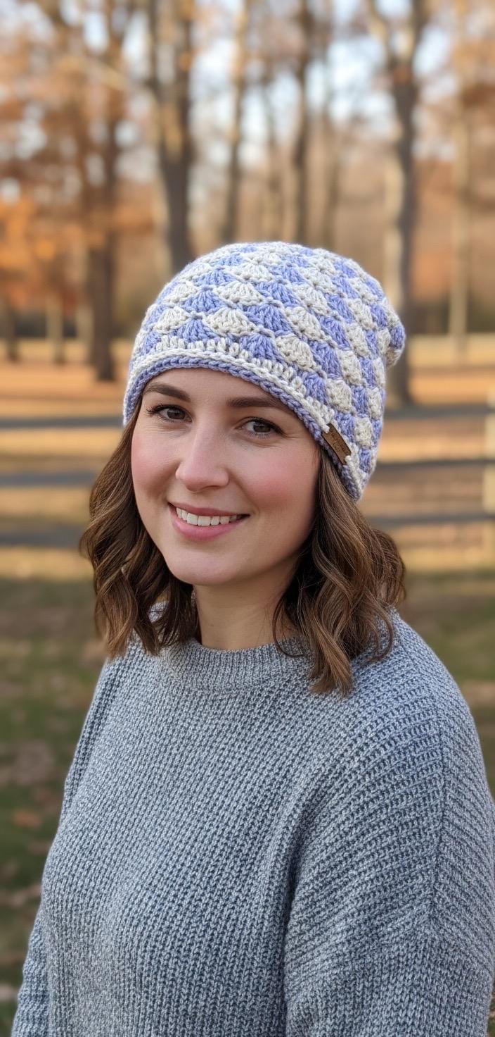 Handmade Lavender Multi-Color Crochet Slouch Beanie - Women Accessories Lavender Shells Crochet Slouchy Beanie: Lightweight Cotton  main image 2