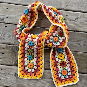 Floral Oasis - Crochet BOHO  - Crochet Granny Square Scarf, Practical Gifts!