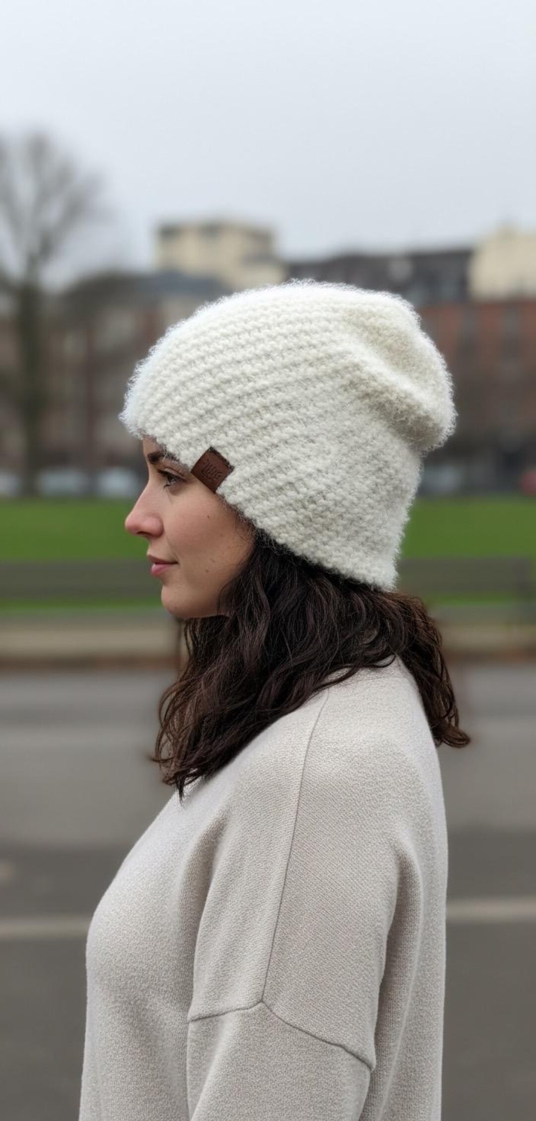 Handmade ♡ Summer Material Knit Cap Cream & White display picture 1