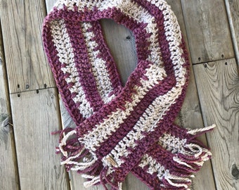 Unisex hand crocheted LONG Winter Scarf with fringe, Chunky Wool Long & Skinny Scarf Chunky Thick Knit, Practical Gifts!