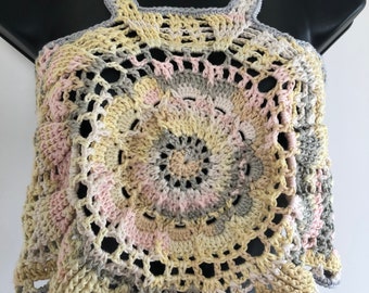 Acacia - Crocheted cotton doily style summer blouse. Yellow, Pale Pink, Gray, Summer halter top, Practical Gifts!