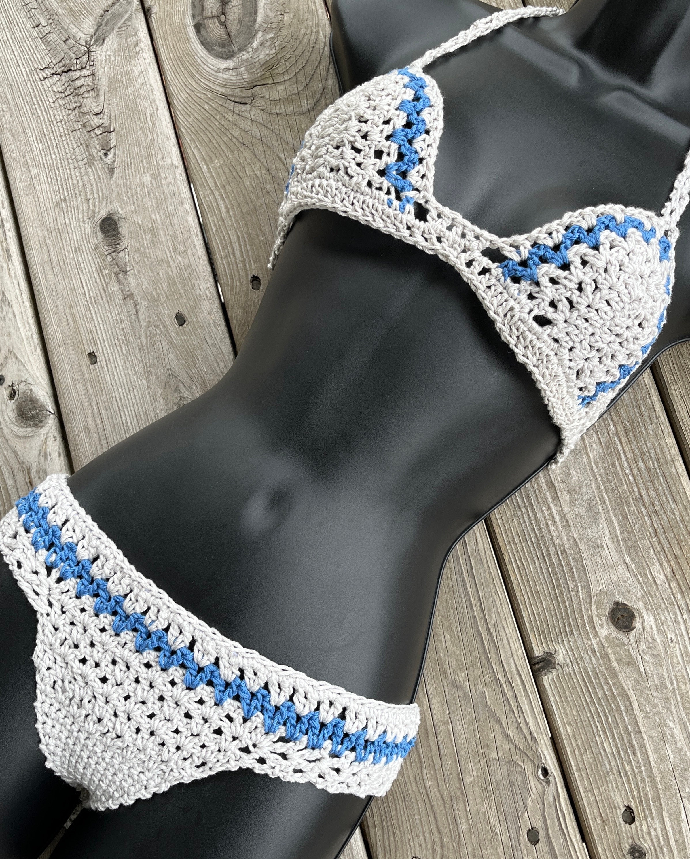 Horizon - Crochet - - Ensemble de bikini 2 pièces 100 % viscose de haute qualité, vêtements de plage, soutien-gorge en tricot, cadeaux pratiques ! Fête sur la plage !