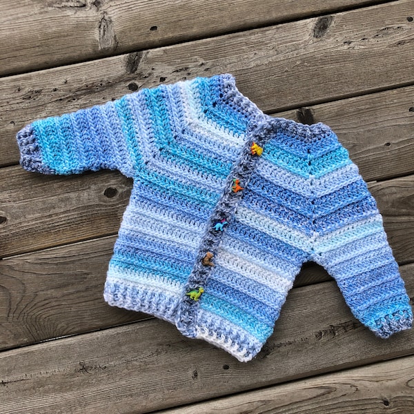 Blue Crochet Baby Girl Boy Knit Cardigan Sweater with Buttons Pullover Sweatshirt Warm Long Sleeve Tops for Infant Toddler Dinosaurs Button