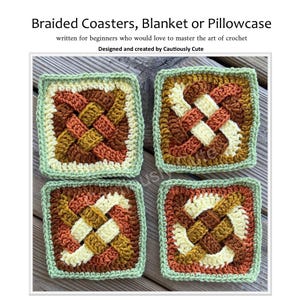 Braided Square Coasters - Beginner-Friendly Crochet Pattern | Step-by-Step Instructions - PDF Download, Practical Housewarming Gifts!