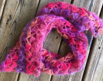 Sunset - Écharpe au crochet en soie et mohair, écharpe aérienne en dentelle, cadeaux pratiques pour femmes, cadeaux pratiques !