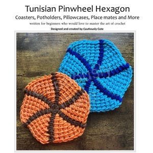 Tunisian Pinwheel Crochet Pattern: Coasters, Pillowcases, Potholders, Placemats (PDF Download) Beginner-Friendly