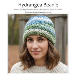アジサイのビーニーかぎ針編みパターン：21ページにわたる初心者向けマスタークラス｜ステップバイステップの写真、ビデオチュートリアル、1対1のサポート｜PDFダウンロード 画像 1