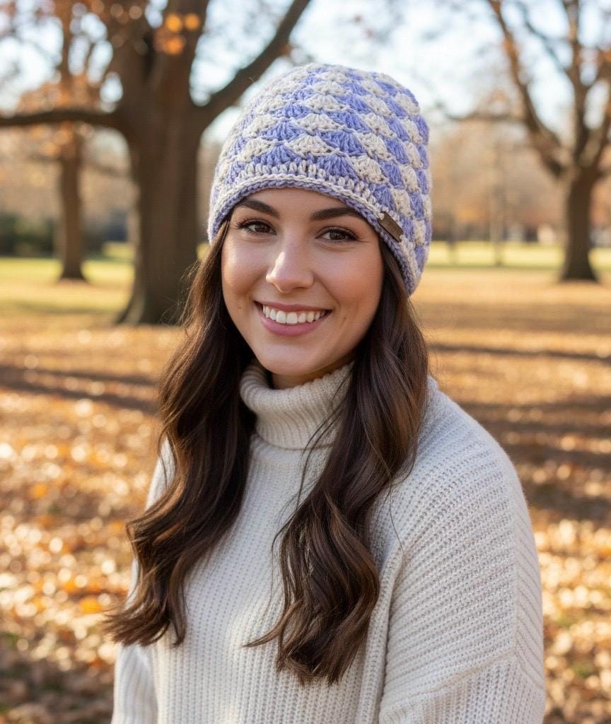 Lavender Shells Crochet Slouchy Beanie: Lightweight Cotton  display picture 1