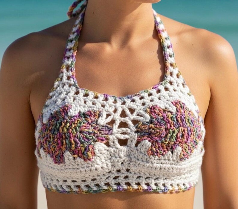 Patrón de crochet para conjunto de bikini con cierre trasero de hoja de roble: apto para principiantes, videotutoriales (PDF) imagen 7