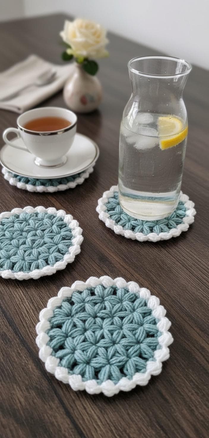 ジャスミンの円形コースターのかぎ針編みパターン：初心者向け（PDF