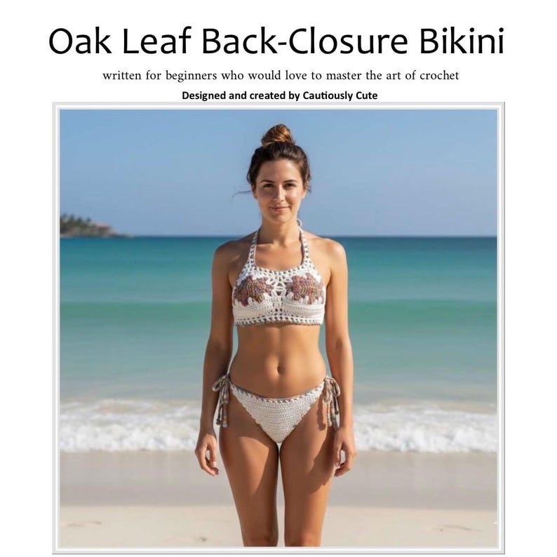 Patrón de crochet para conjunto de bikini con cierre trasero de hoja de roble: apto para principiantes, videotutoriales (PDF) imagen 1