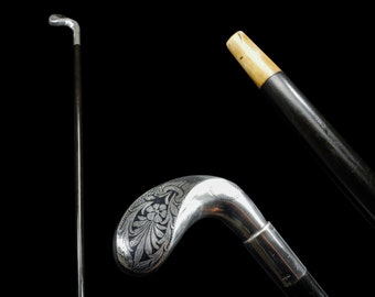 A Fine Austrian Silver Niello Walking Cane Circa 20th Century.