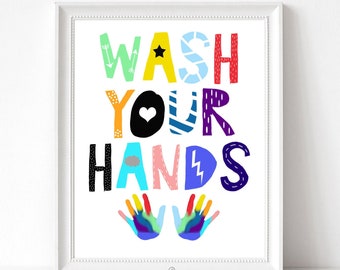 Wash your hands-Bathroom prints-Bathroom art-Kids Bath-Kids Bathroom Wall Decor-Children Bathroom-Kids Bathroom poster-Funny Toilet sign