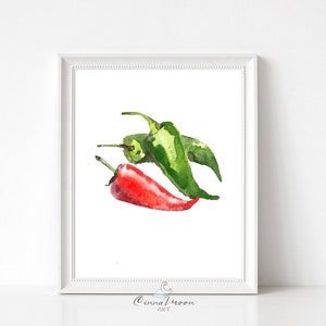 Chile-Chile print-Chili-Chili print-Watercolor chili-Food-Kitchen decor-Dining room decor-Mexican food-Veggies-Vegetables-MEXICO-Jalapenos