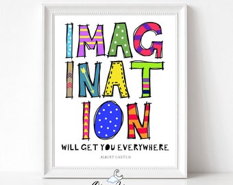 Imagination-Imagination print-Imagination quote-Einstein quote-Albert Einstein print-Nursery wall art-Kids wall art-Kids room-Playroom art