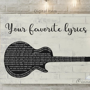 Custom song lyrics-Song lyrics-song lyrics wall art-Wedding song lyrics wall art-Guitar lyrics print-Guitar lyrics wall art-Guitar shape art