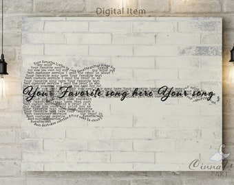 Custom lyrics-Guitar lyrics-Electric Guitar-song lyrics wall art-Electric Guitar-Wedding song-Anniversary-Gift for him-Guitar lyrics print