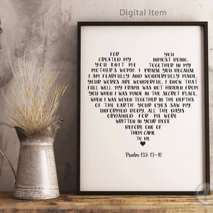 Psalm 139-Psalm 139: 13-16-Psalm 139 print-Psalm 139 printable-Bible verse art-Scripture printable-Catholic prayer-Prayer