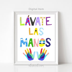 Lavate las manos printable-Lavate las manos poster-Wash your hands-Baño niños decoracion-Kids bathroom-Wash your hands-Español-Spanish