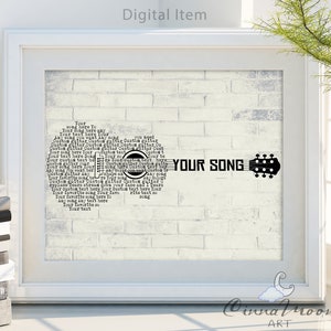 Custom song lyrics-Your favorite lyrics-Guitar lyrics-printable poster-song lyrics wall art-Anniversary giftCustom song lyrics wall art