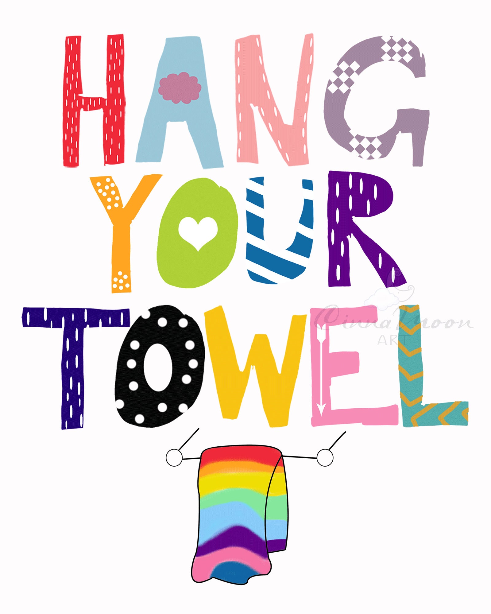 Hang your towel-Bathroom prints-Bathroom art-Kids Bath-Kids | Etsy