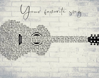 Custom lyrics-Guitar lyrics-song lyrics wall art-Electric Guitar-Wedding song wall art-Anniversary gift-Gift for him-Guitar lyrics print