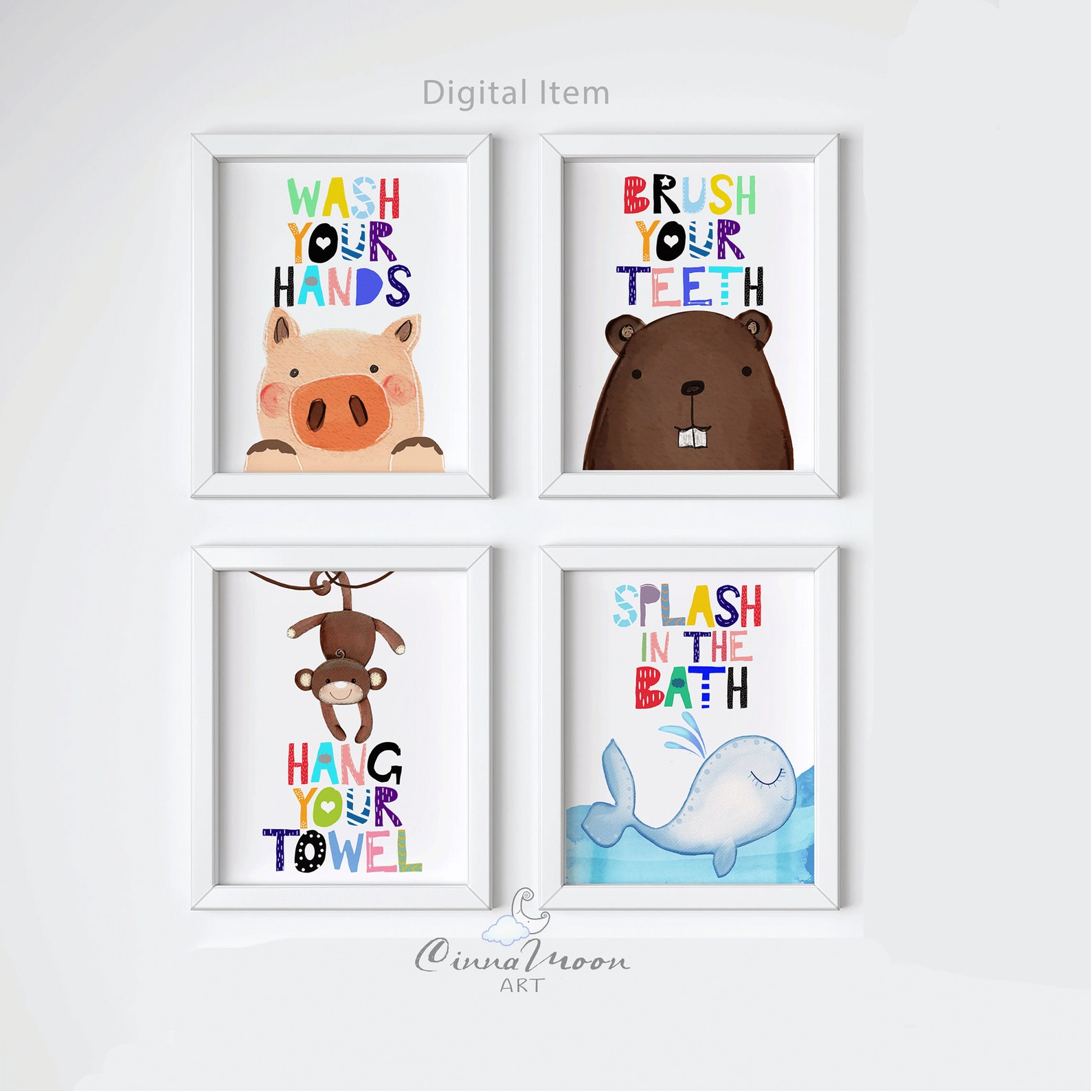 Kids Bathroom prints-Kids bathroom wall art-Brush your | Etsy