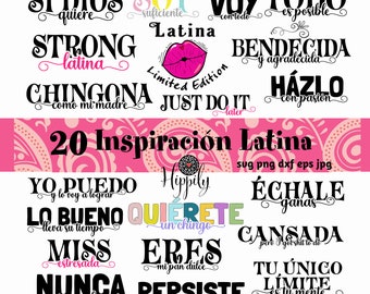 May include: A pink and black graphic design with 20 inspirational phrases in Spanish. The phrases are written in a bold, black font and are surrounded by a pink and black floral pattern. The text includes phrases like "Soy Suficiente", "Just Do It", "Chingona", and "Échale Ganas".