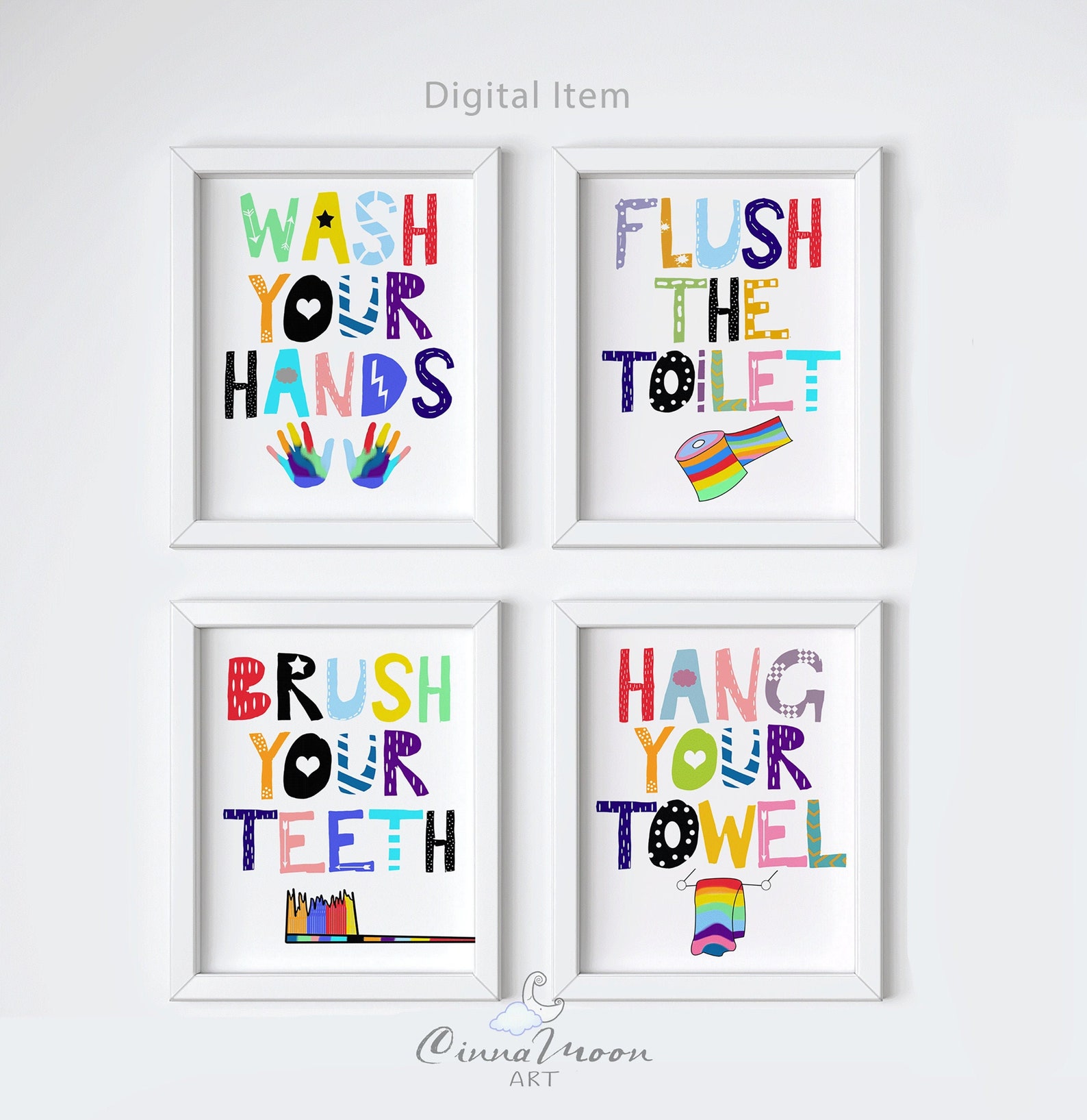 Brush Your Teethwash Your Handskids Bathroom Printskids Etsy