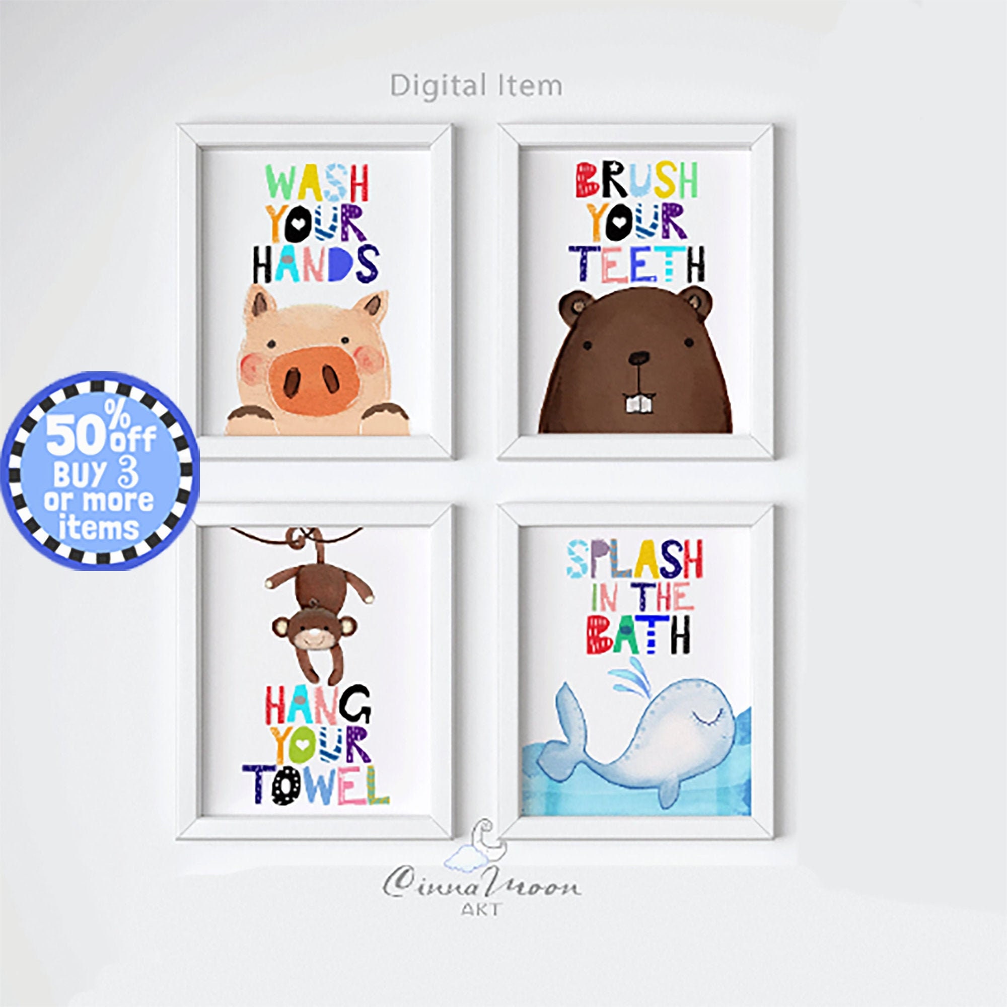Kids Bathroom Prints Kids Bathroom Wall Art Brush Your Etsy