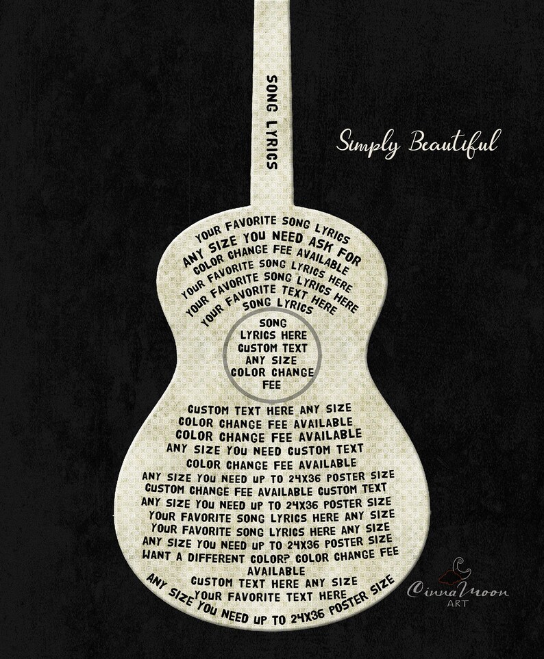 Custom lyricsGuitar lyricssong lyrics wall artElectric Etsy