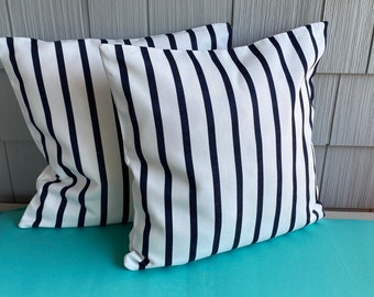 Pillow Cover, Denim blue and white striped, 20” x 20”, Summer Pillow Cover, Nautical Stripe Cover