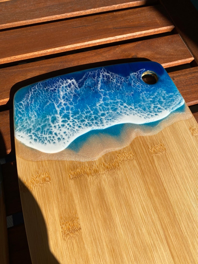 Ocean Decor Party Cheese Board Wedding Gift Blue Ocean Charcuterie Board Bamboo Wood Serving Board Nautical Beach Decor Ocean Tray