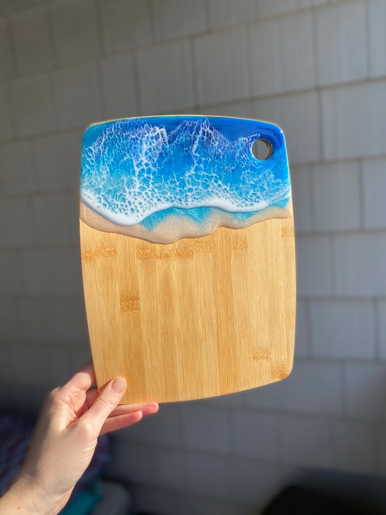 Ocean Decor Party Cheese Board Wedding Gift Blue Ocean Charcuterie Board Bamboo Wood Serving Board Nautical Beach Decor Ocean Tray