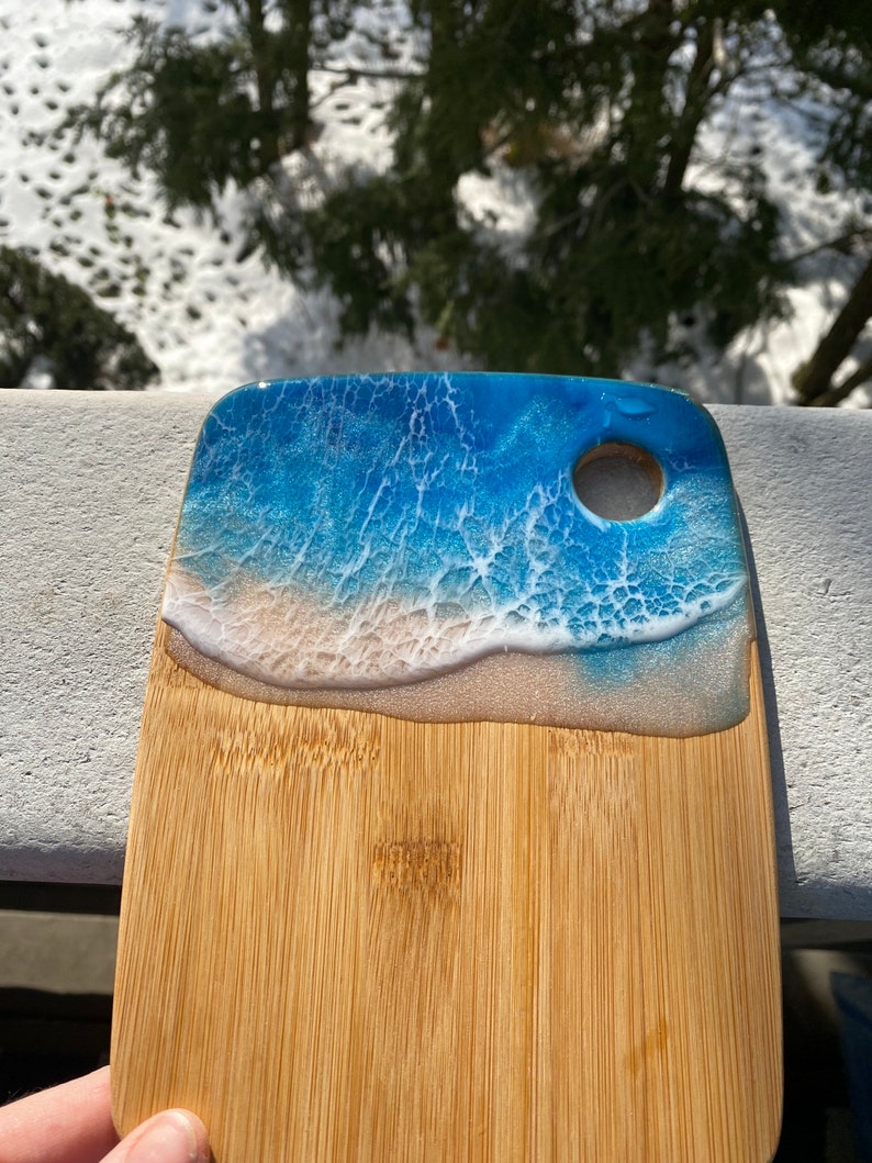 Ocean Decor Party Cheese Board Wedding Gift Blue Ocean Charcuterie Board Bamboo Wood Serving Board Nautical Beach Decor Ocean Tray