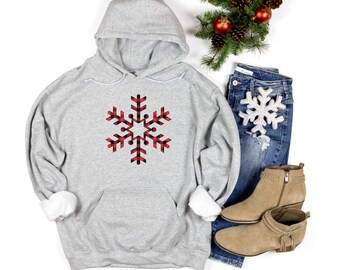 Plaid Snowflake Sweatshirt | Winter | Holidays | Red Plaid Snowflake Women or Men Sweatshirt